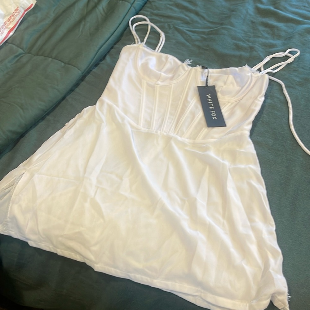 White fox slip dress never worn with tags